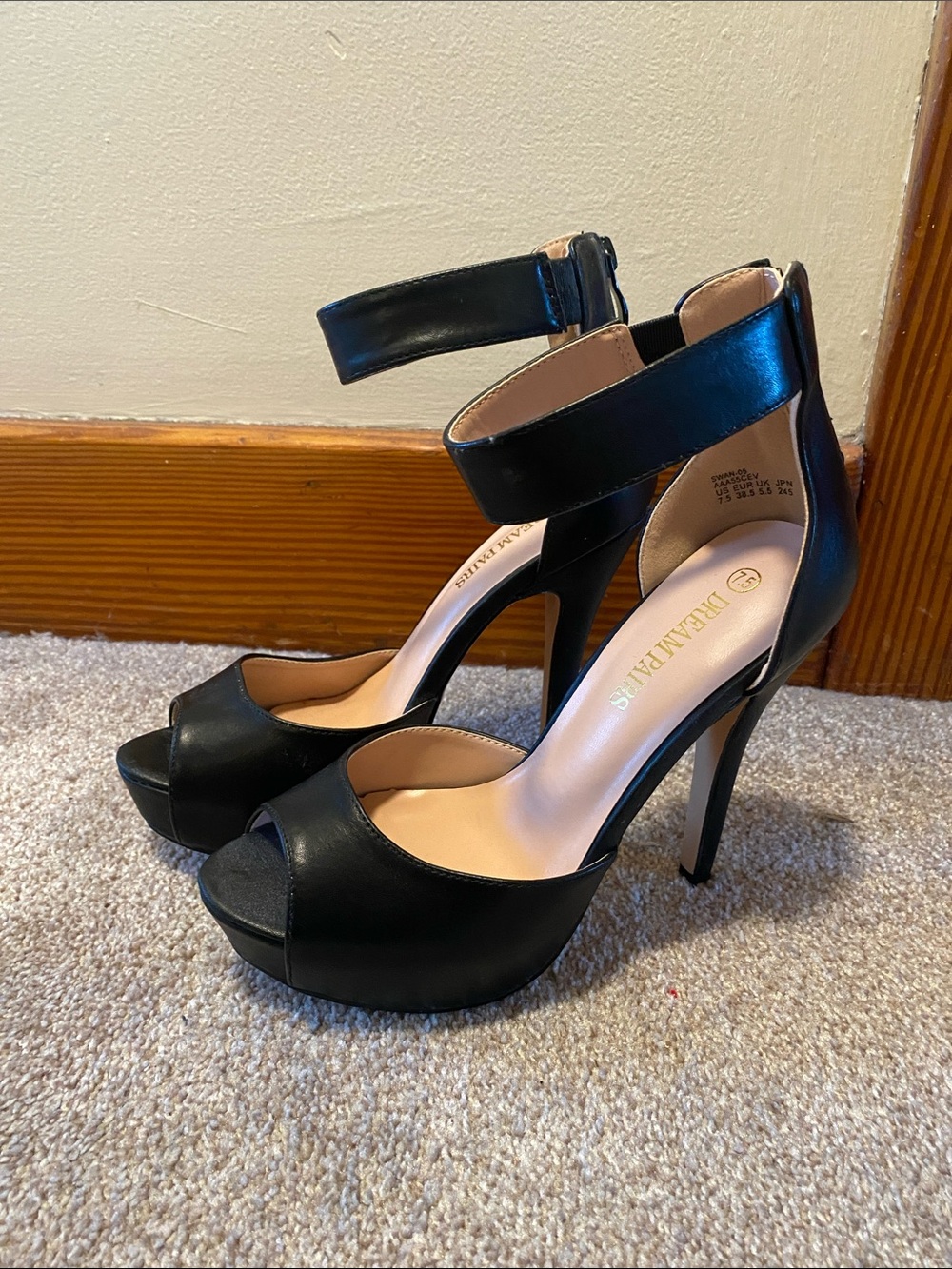 Sexy Dream Pairs Black Open-Toe Ankle-Strap Platform Stiletto Heels